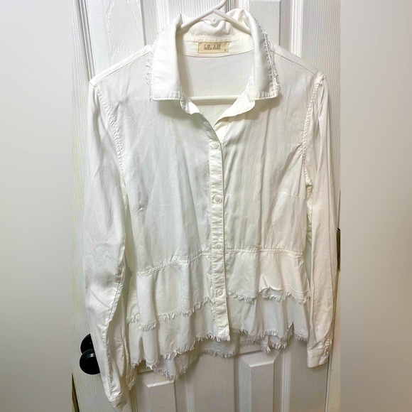 Bella Dahl Layered Peplum Shirt with Raw Hem, White, Small - Picture 2 of 6